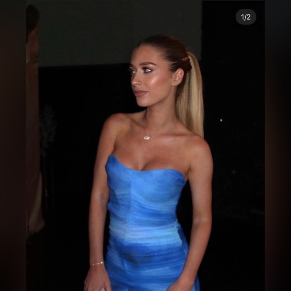 Zara dress mini bodycon mesh sheer Blue Strapless evening date party cocktail - Picture 5 of 16
